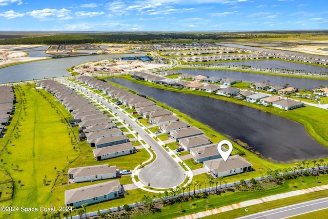 bird's eye view featuring a water view