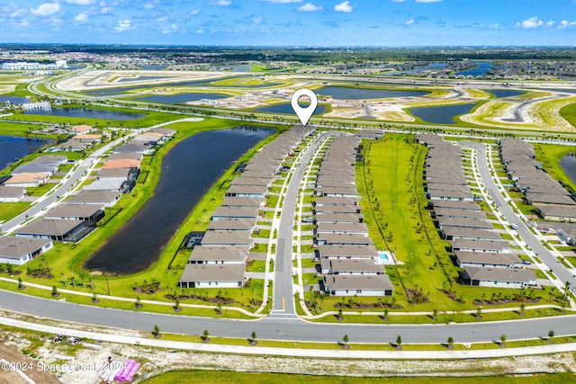 aerial view featuring a water view