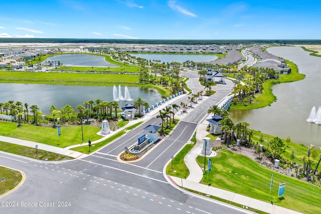 aerial view with a water view