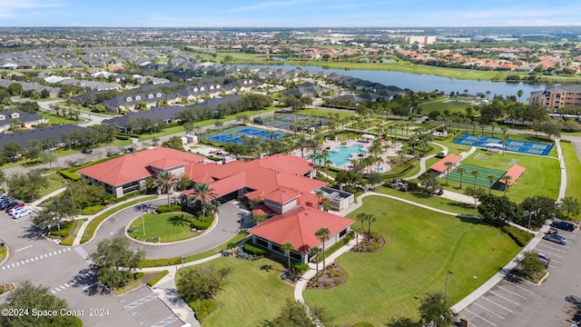 bird's eye view featuring a water view