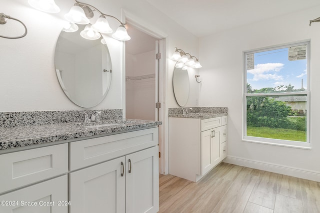 bathroom with wood-type flooring and vanity