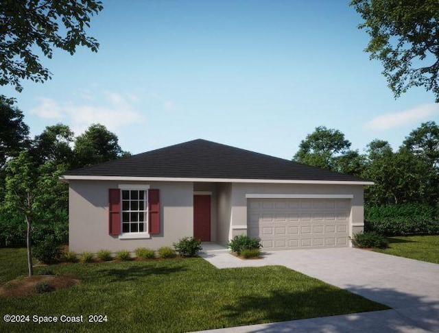 view of front of house featuring a front yard and a garage