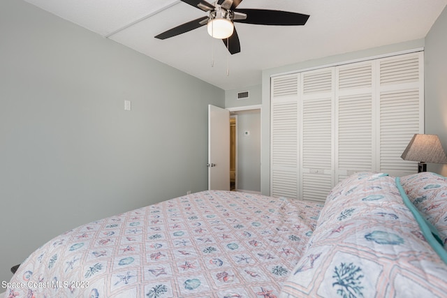 bedroom with a closet and ceiling fan