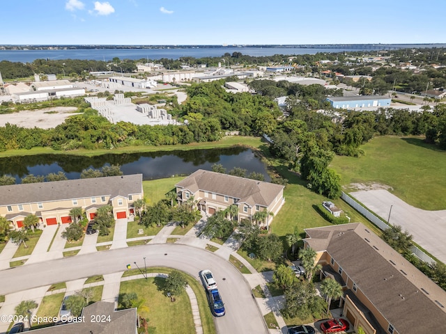 drone / aerial view featuring a water view