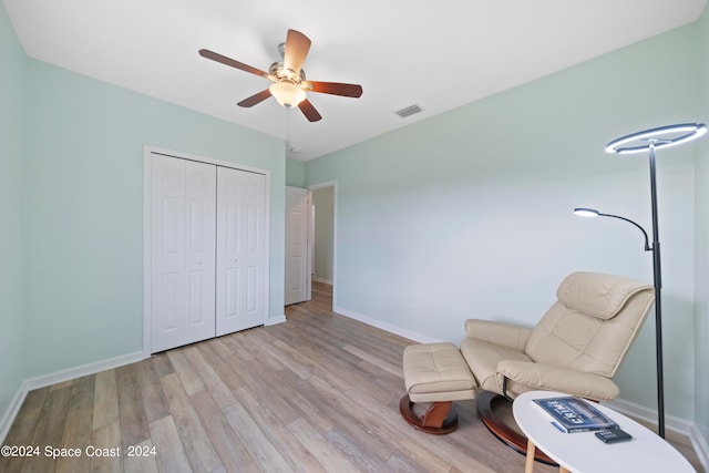 unfurnished room featuring ceiling fan and light hardwood / wood-style flooring