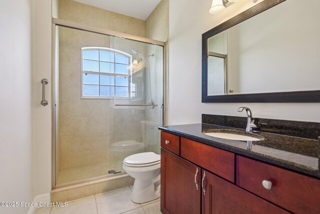 929 Hialeah St, Rockledge, FL 32955 - bathroom with a shower stall, tile patterned floors, vanity, and toilet
