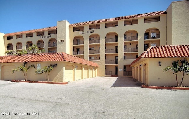 view of building exterior featuring a garage