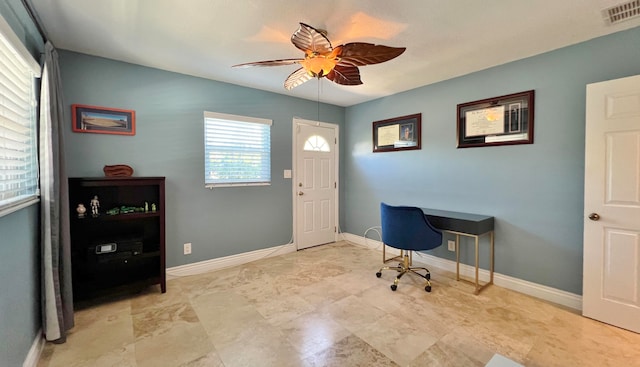 home office featuring ceiling fan