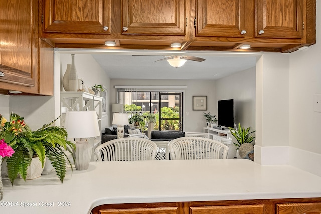 dining area featuring ceiling fan