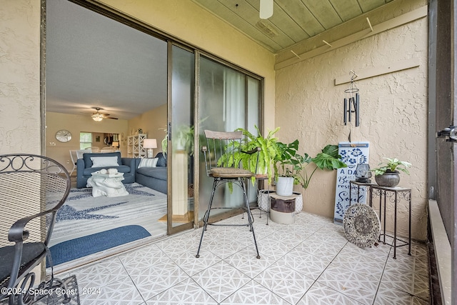 balcony with ceiling fan