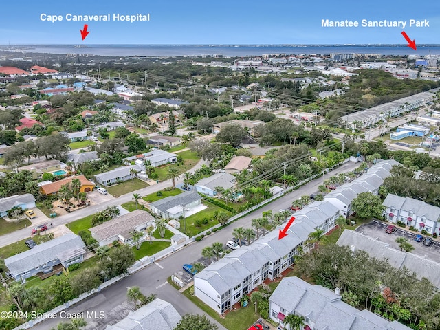 aerial view with a water view