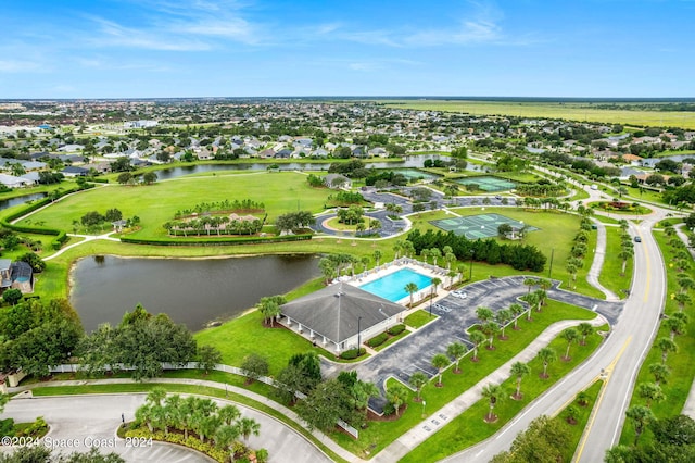 aerial view with a water view