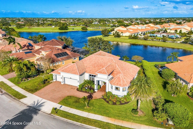 aerial view featuring a water view