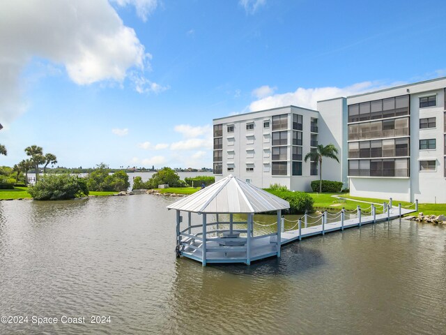 view of dock with a water view