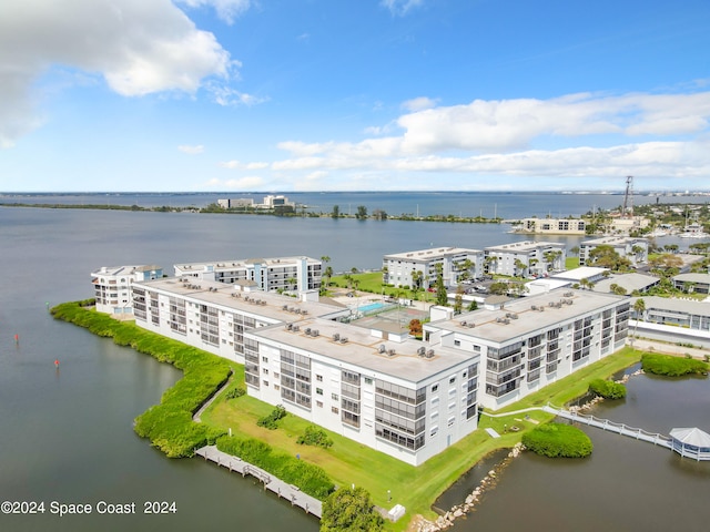 aerial view with a water view