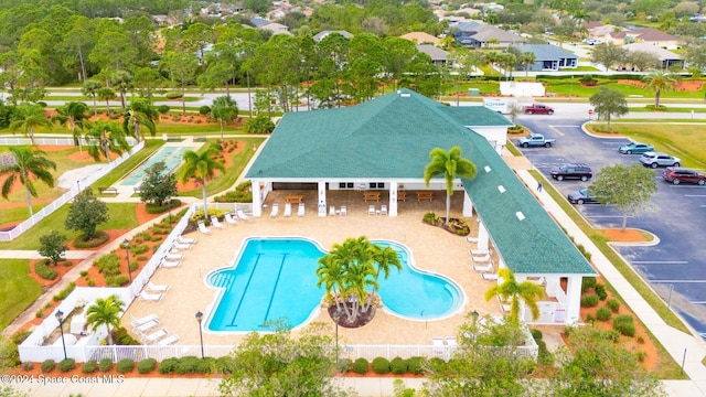 view of swimming pool with a patio