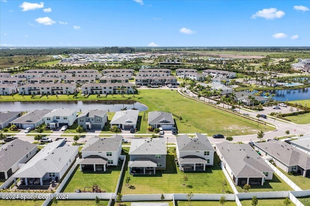 bird's eye view featuring a water view