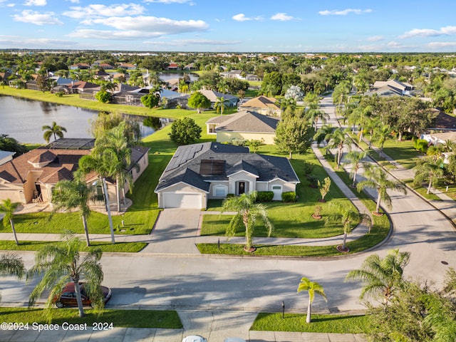 bird's eye view featuring a water view