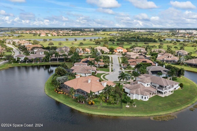 aerial view with a water view