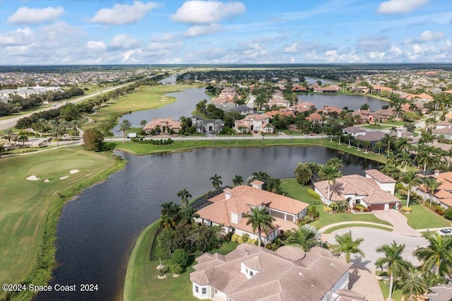 aerial view with a water view