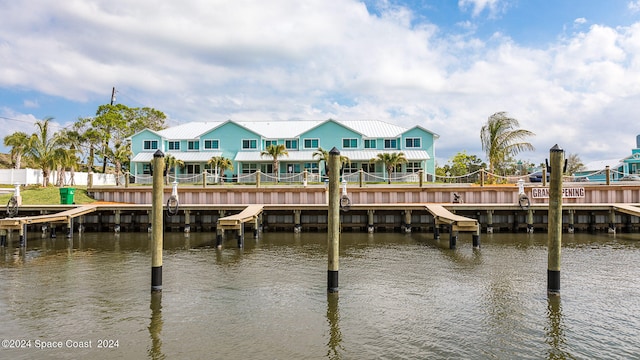 view of dock featuring a water view