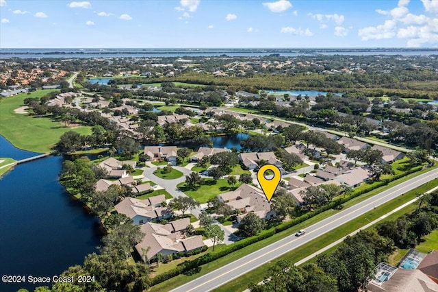 aerial view with a water view