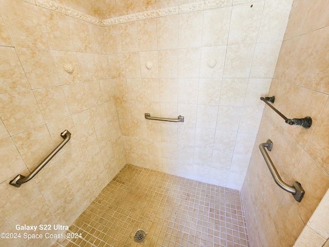 bathroom with a tile shower