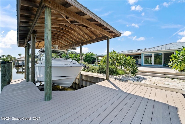 dock area with a water view