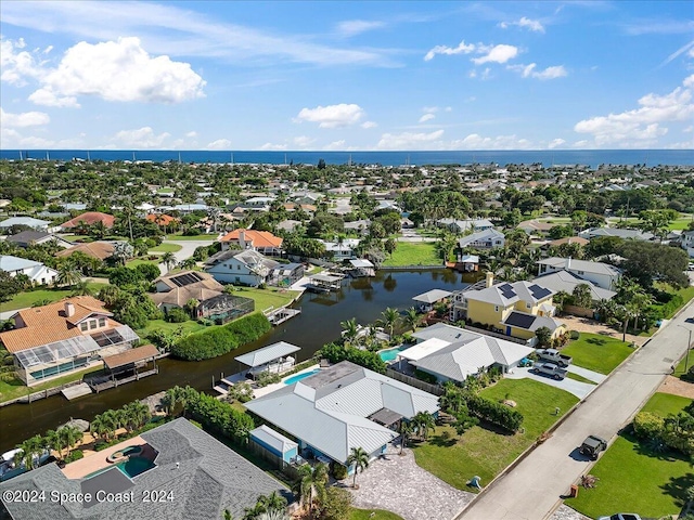 bird's eye view featuring a water view