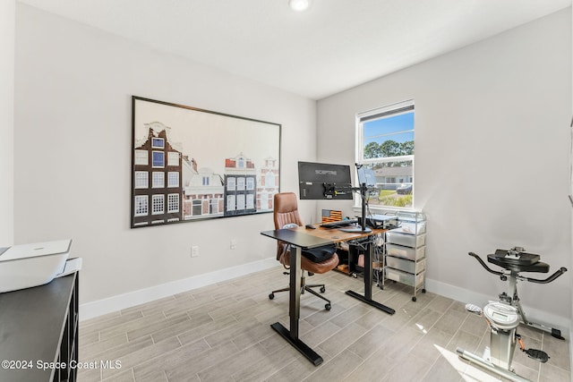 office area featuring light hardwood / wood-style flooring