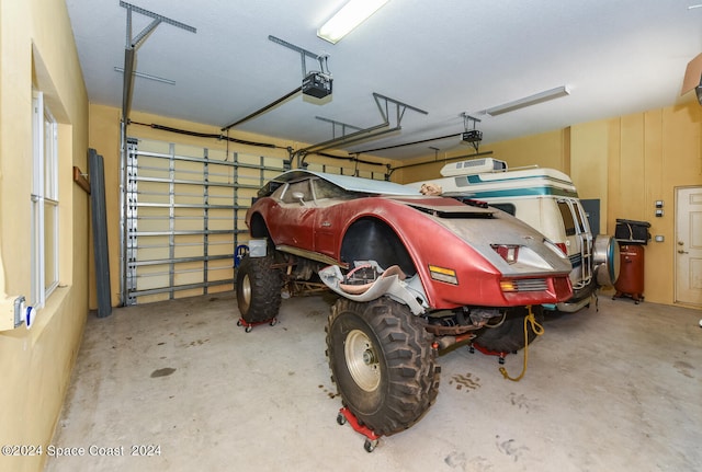 garage with a garage door opener