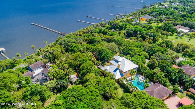 aerial view with a water view