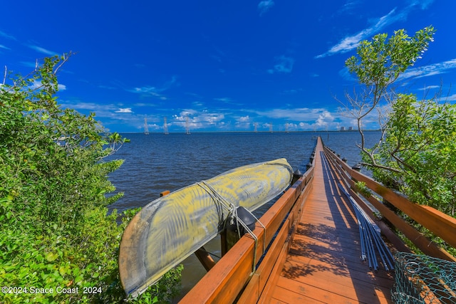 view of dock with a water view