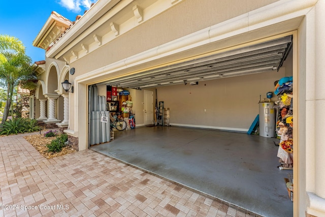 garage with electric water heater