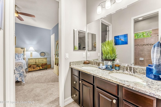 bathroom with vanity and ceiling fan