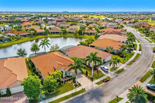 aerial view with a water view