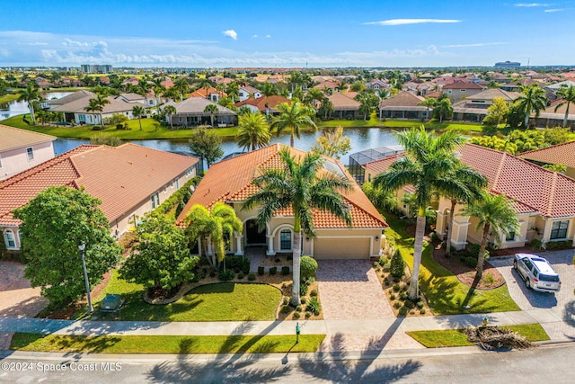 aerial view with a water view