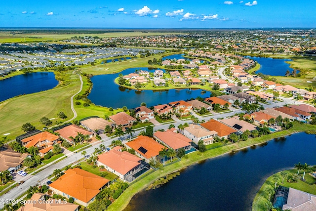 aerial view featuring a water view