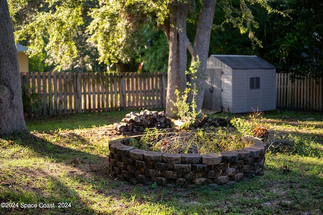 view of yard with a storage unit