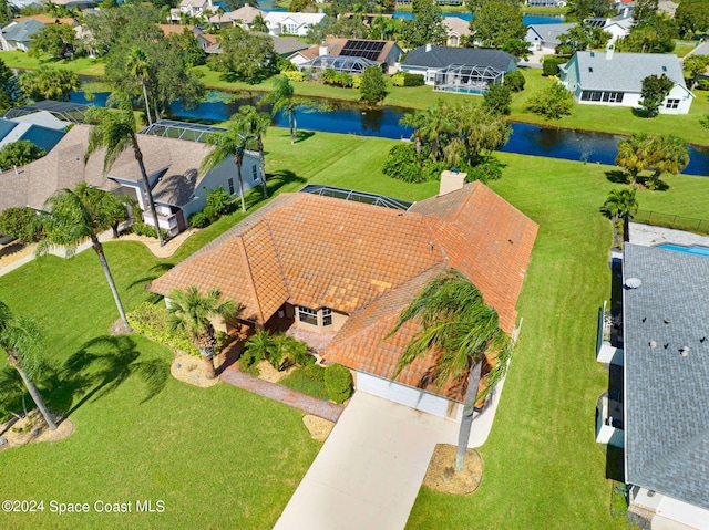 aerial view with a water view