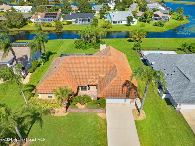 bird's eye view featuring a water view