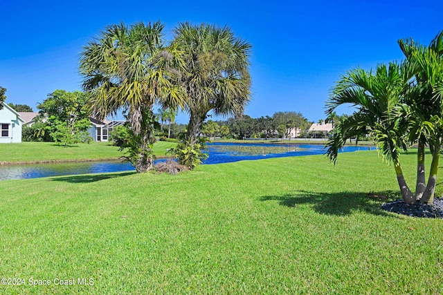 view of yard with a water view