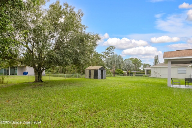 view of yard featuring a shed