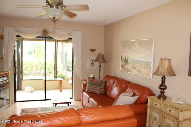 living room with ceiling fan