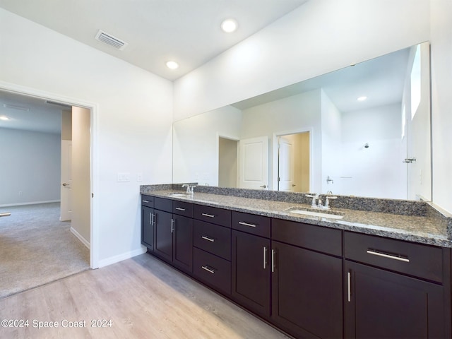 bathroom with vanity and hardwood / wood-style floors