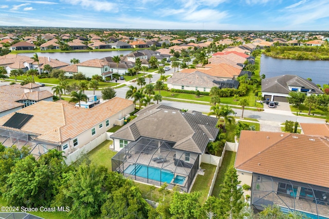 aerial view with a water view