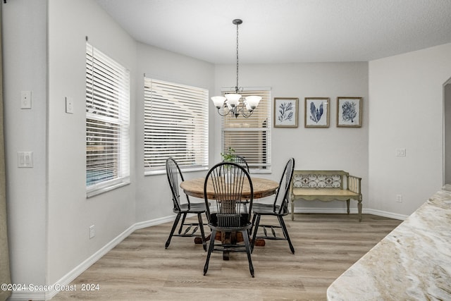 dining room featuring a notable chandelier and light hardwood / wood-style flooring