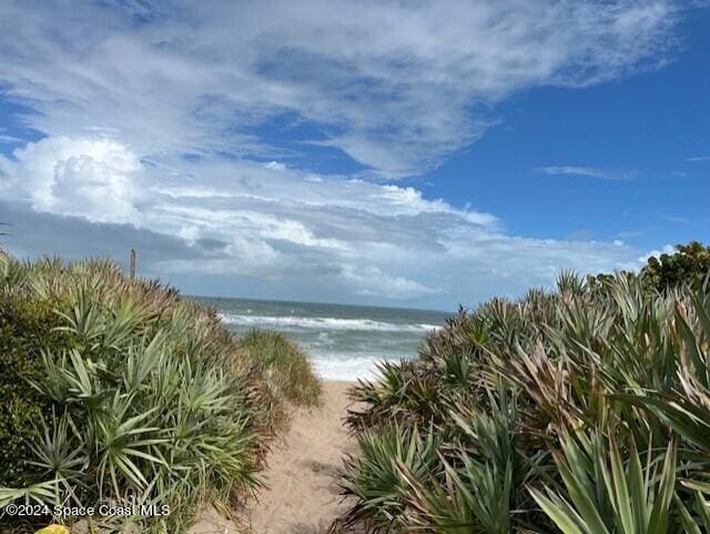 view of water feature featuring a beach view