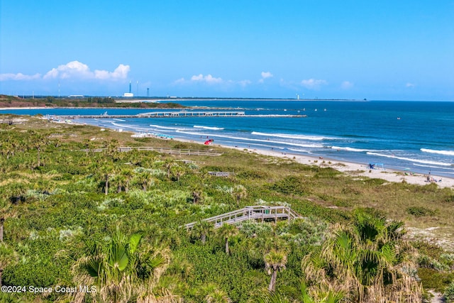 property view of water featuring a view of the beach