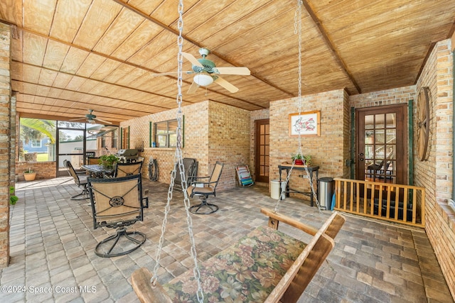 view of patio featuring ceiling fan and grilling area